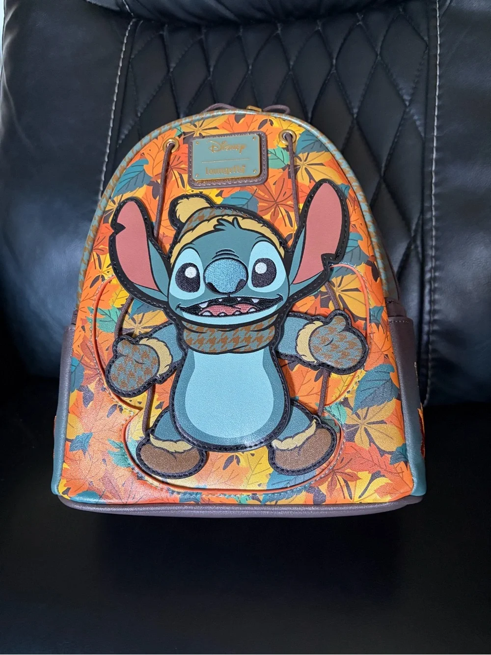 Loungefly Orange & Blue Stitch Autumn Leaves Mini Backpack